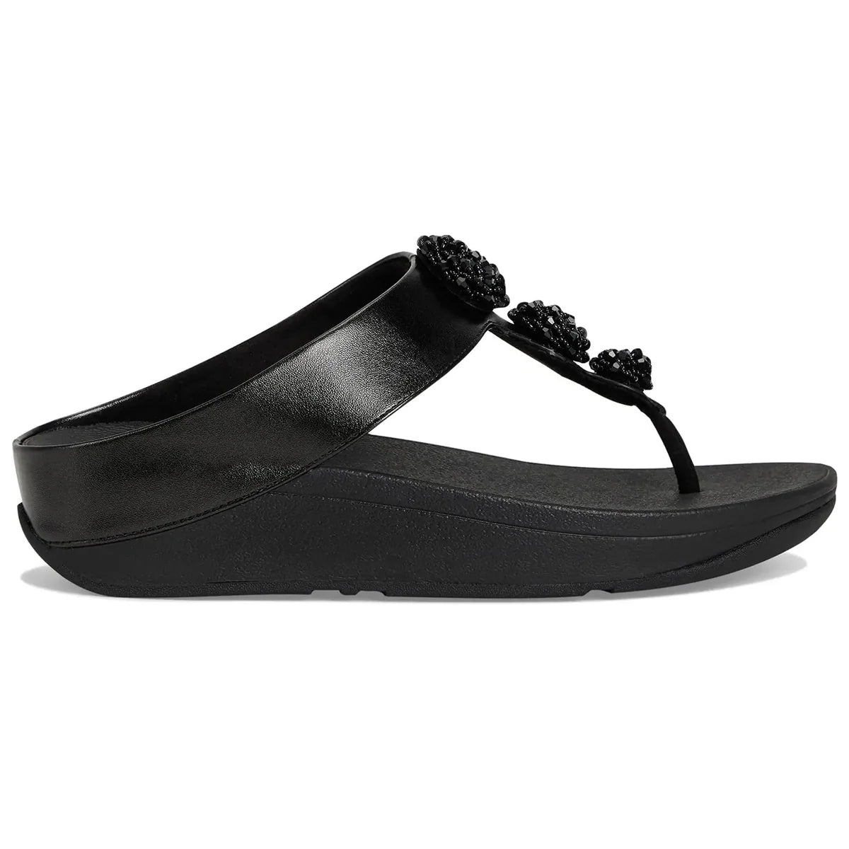 Fitflop Women's Fino Beadie-Button Metallic Toe-Post Sandals Metallic Black