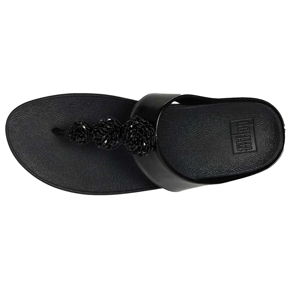 Fitflop Women's Fino Beadie-Button Metallic Toe-Post Sandals Metallic Black