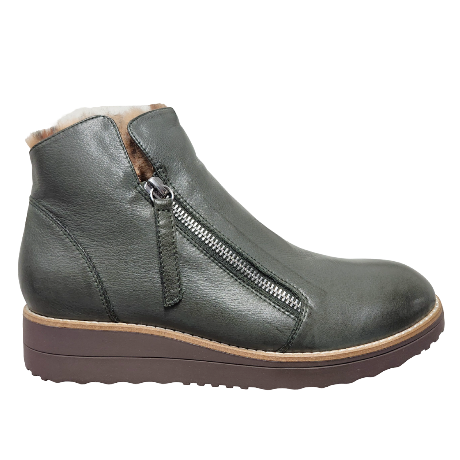 Django & Juliette Women's Opal Olive Leather Fur