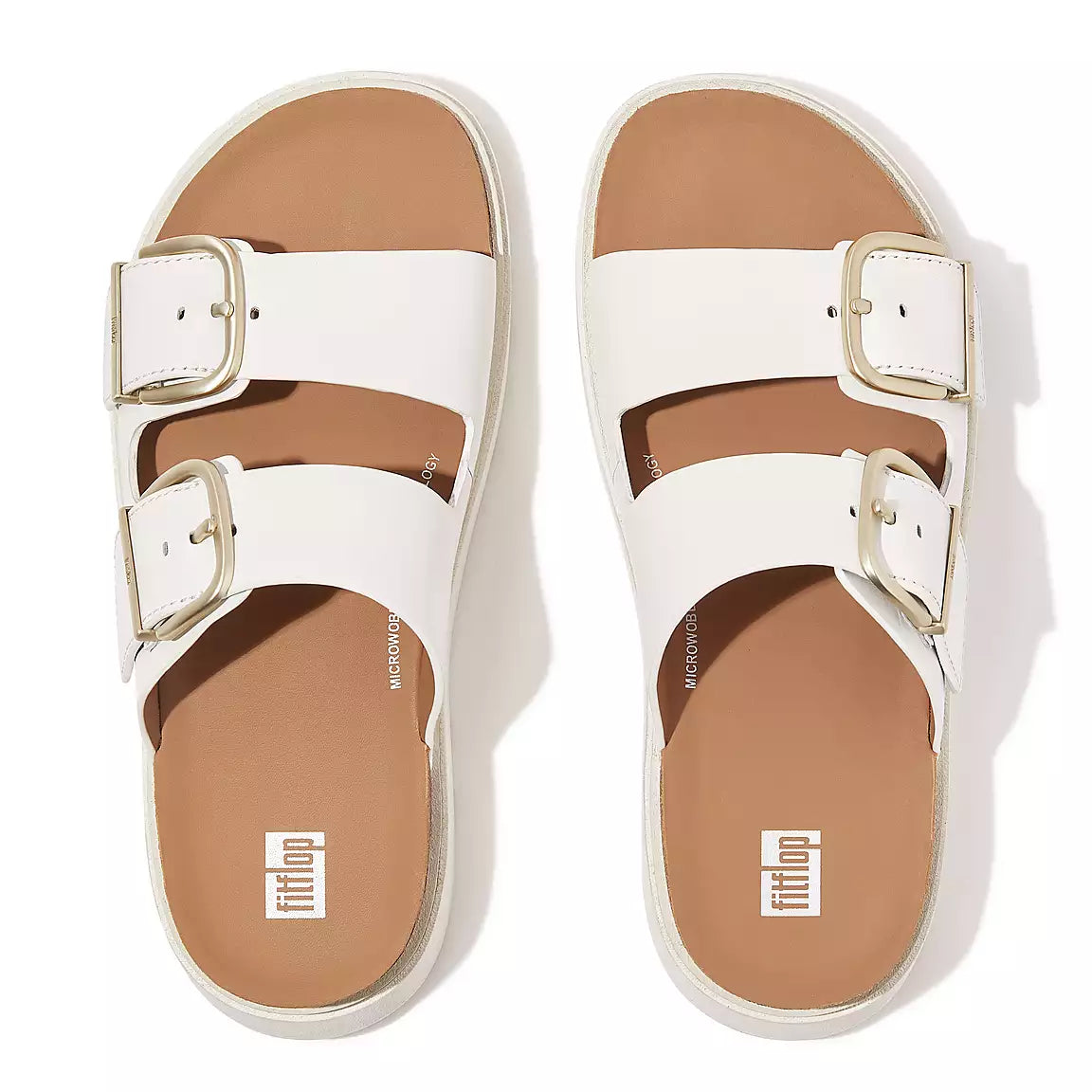 Fitflop Women’s Gen-FF Buckle Two-Bar Leather Slides Urban White