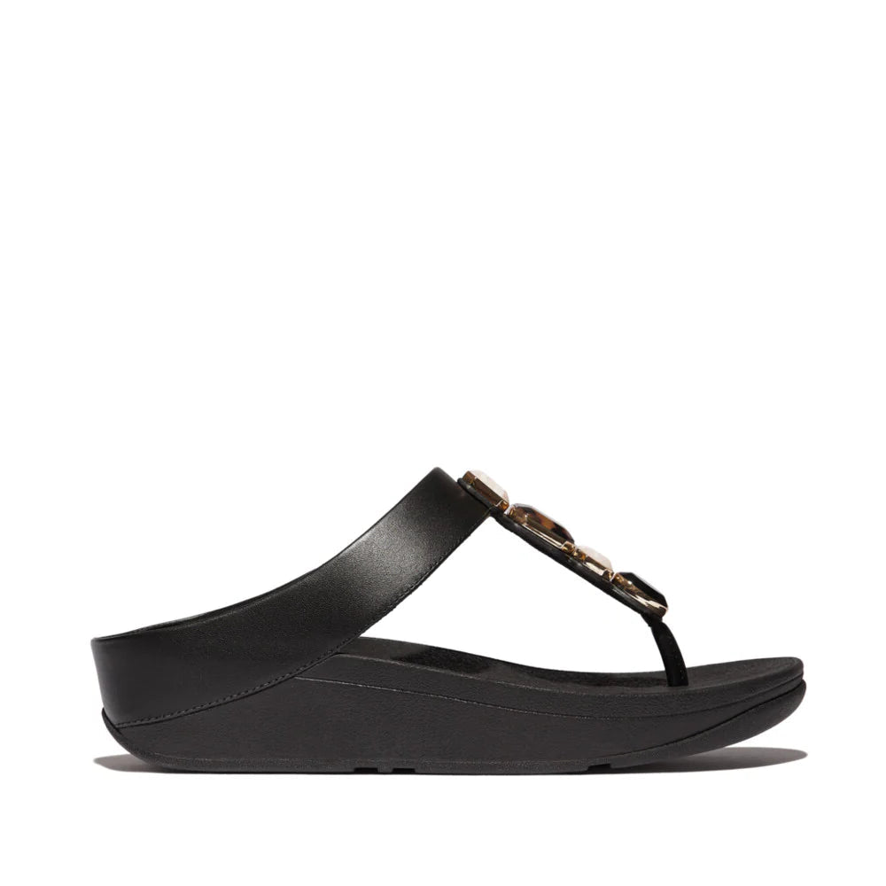 Fitflop Women's Fino Multi-Stone Leather Toe-Post Sandals All Black