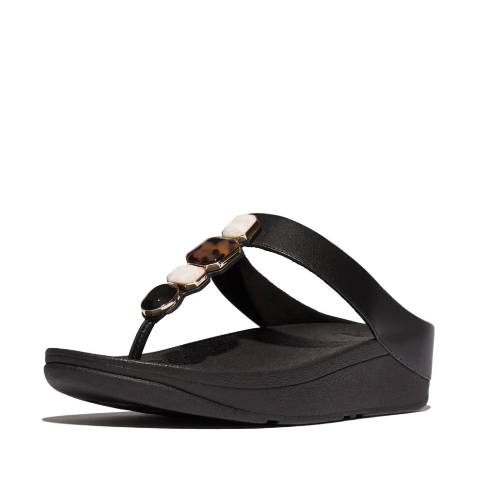 Fitflop Women's Fino Multi-Stone Leather Toe-Post Sandals All Black