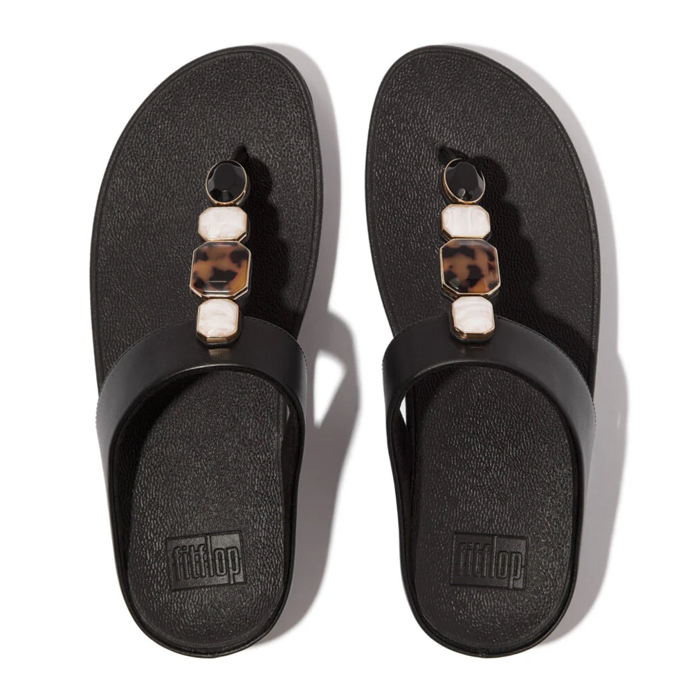 Fitflop Women's Fino Multi-Stone Leather Toe-Post Sandals All Black