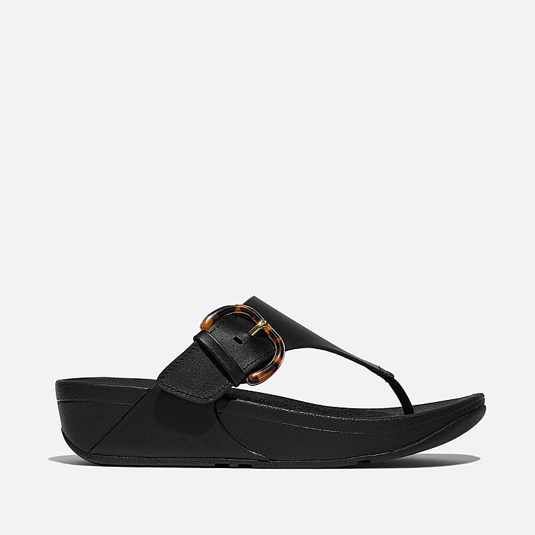 Fitflop Women's Lulu Resin-Buckle Leather Toe-post Sandals All Black