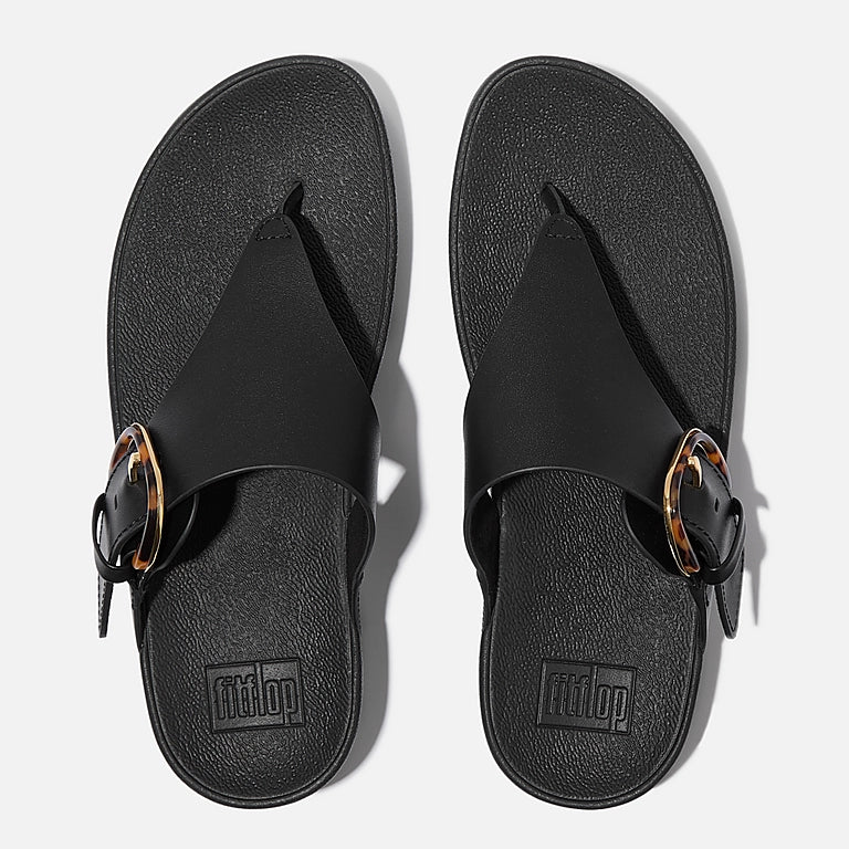 Fitflop Women's Lulu Resin-Buckle Leather Toe-post Sandals All Black
