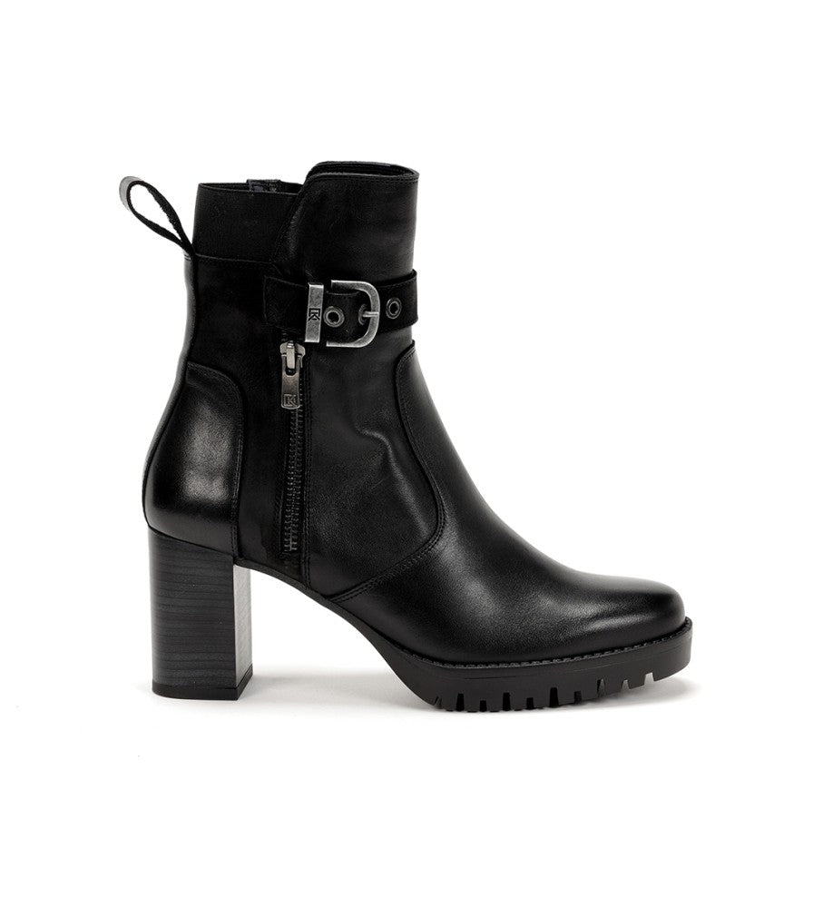Fluchos Women's Evie Black leather Ankle boots