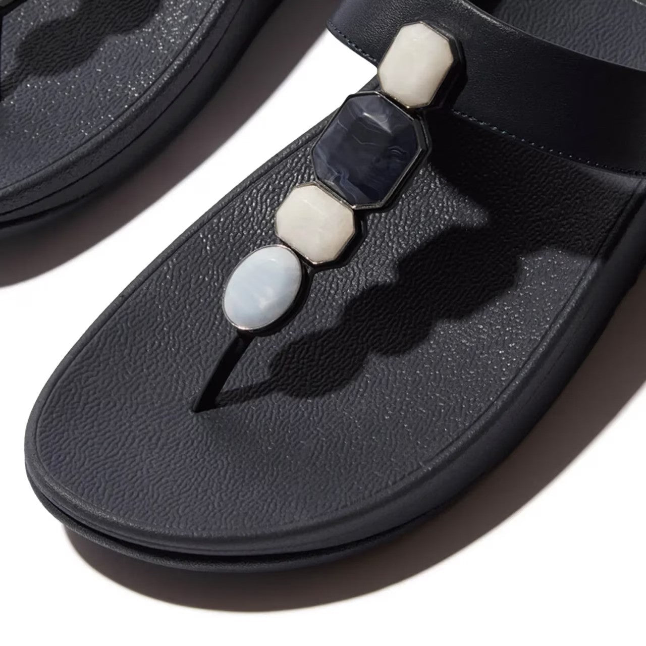 Fitflop Women's Fino Multi-Stone Leather Toe-Post Sandals Midnight Navy