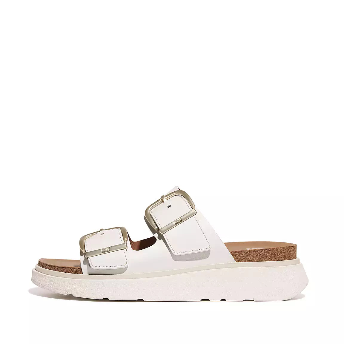 Fitflop Women’s Gen-FF Buckle Two-Bar Leather Slides Urban White